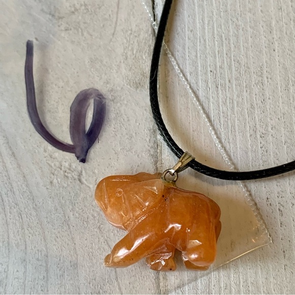 Orange Aventurine Lucky Elephant Crystal Pendant Necklace Adjustable Chain 20" - Picture 7 of 8